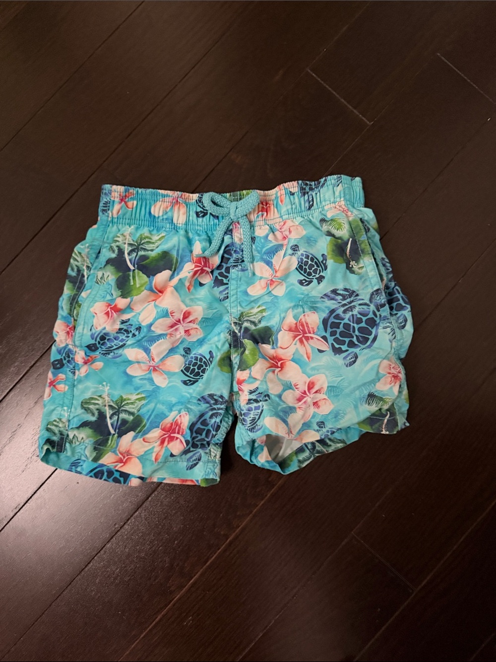 Vilebrequin Kids Turquoise Floral & Turtle Swim Trunks